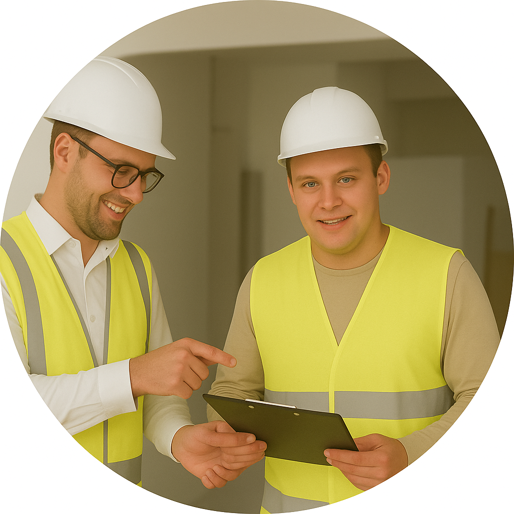 Engineers reviewing brick project blueprint