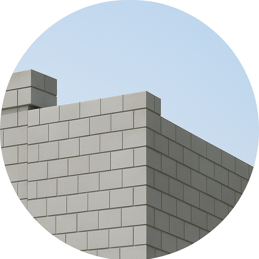 Close-up of wall built using fly ash bricks